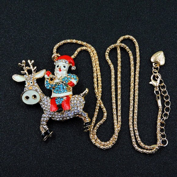 Cute Santa Rides Reindeer BETSEY JOHNSON NECKLACE - Picture 2 of 2